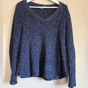Anthropologie Navy Blue Textured V-Neck Sweater